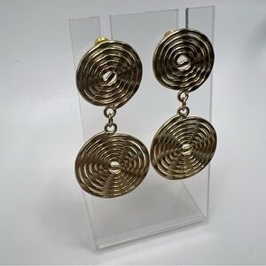Gold Toned Hammered Spiral Earrings - Unmarked